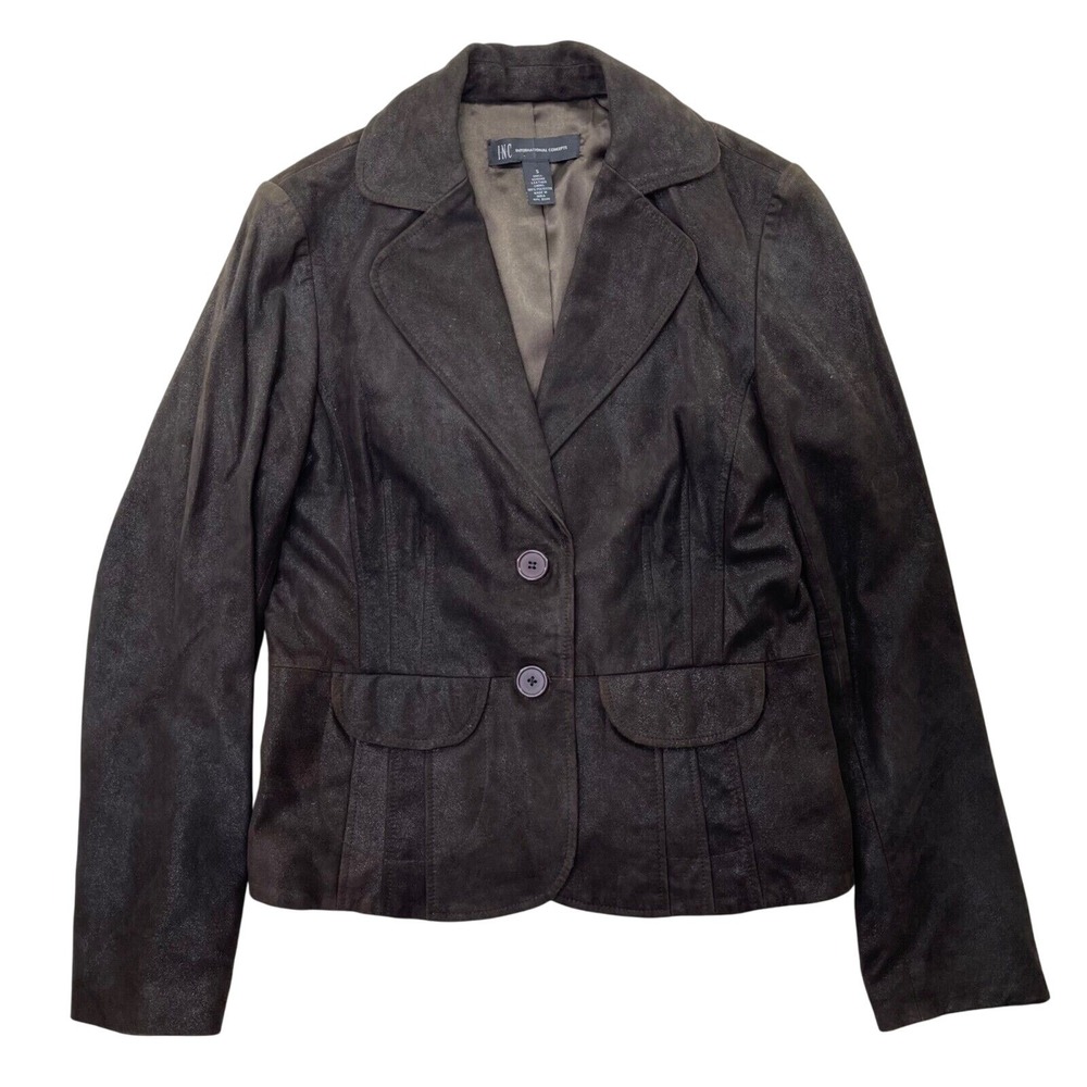 INC International Concepts Blazer Womens Small‎ Brown Metallic Genuine Leather